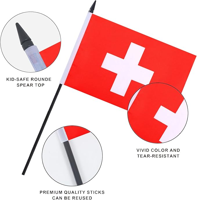 Switzerland Desk Flag 12" Solid Pole Deluxe Set Swiss Flags Banner Mini Small - Image 4
