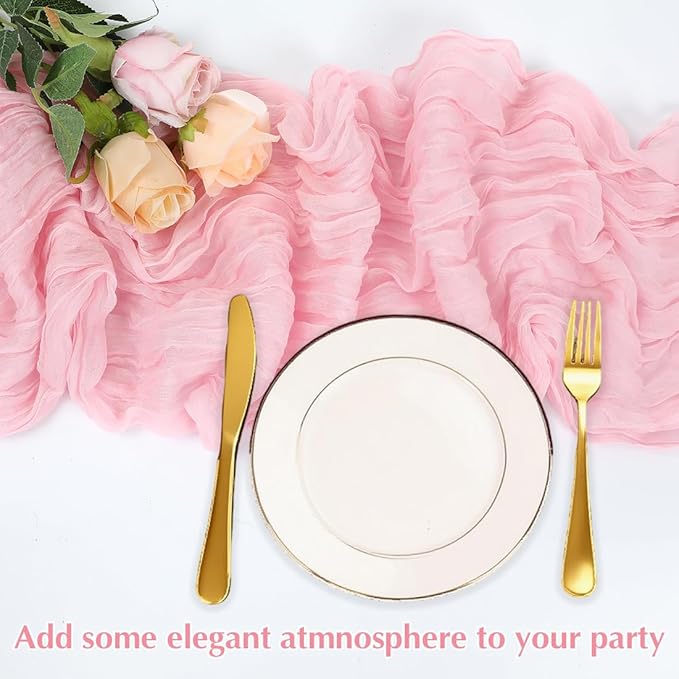 Pink Cheesecloth Table Runner -21*120Inch Long Boho Wedding Table Decor - Image 5