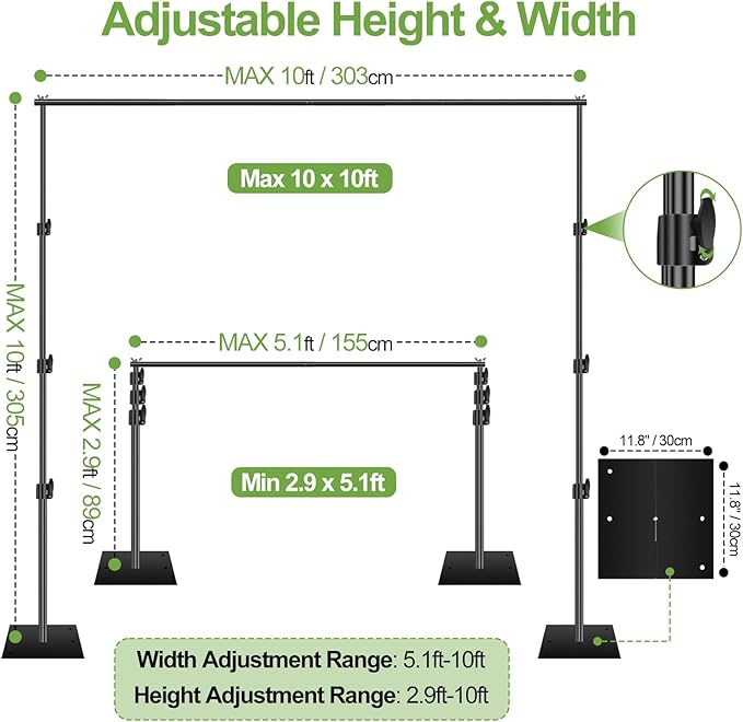 FUDESY Heavy Duty Backdrop Stand, 10x10ft Adjustable Photo Background Stand - Image 2