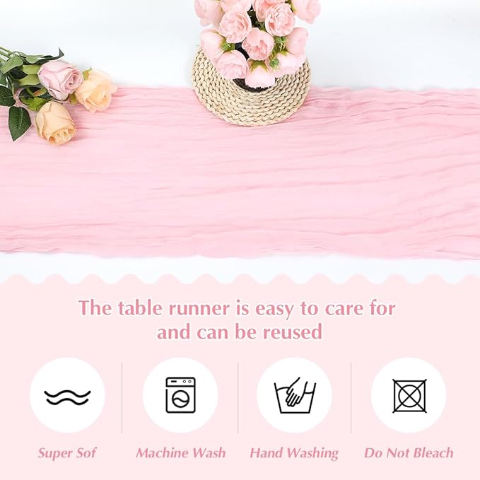 Pink Cheesecloth Table Runner -21*120Inch Long Boho Wedding Table Decor - Image 4