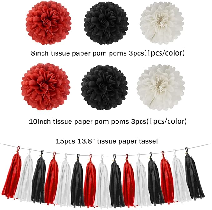 White Red Black Party Decorations - Image 2