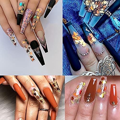 Maple Leaf Shape Glitter Fall Nail Art Sequins, 3D Metallic Red God Orange - Image 7