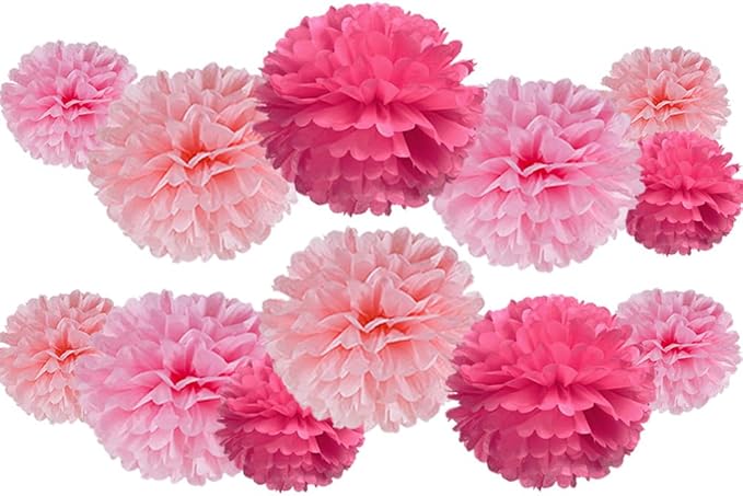 Pink Tissue Paper Pom Poms Flower by MOWO