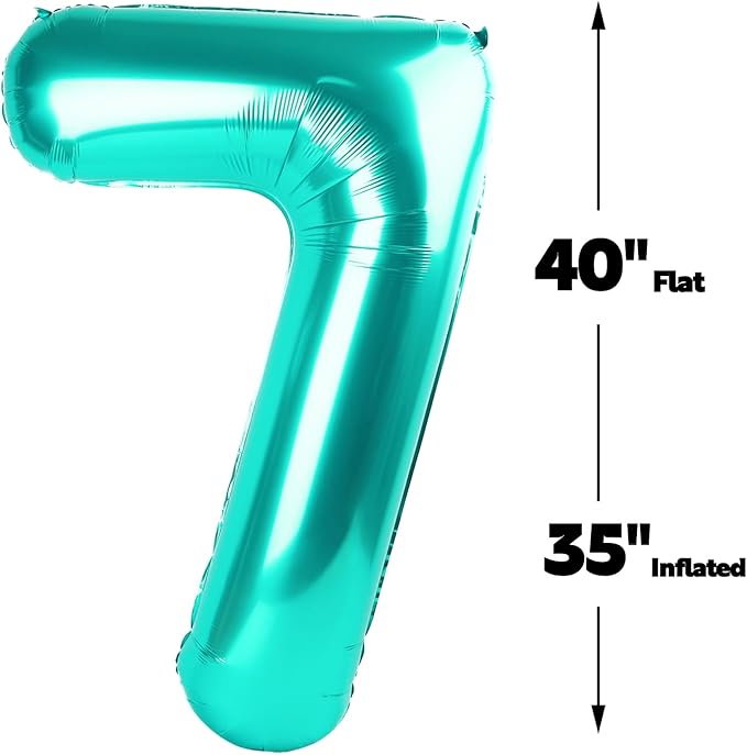 Digital Number 7 Teal Blue Birthday Balloon 40 Inch, Foil Balloons - Image 3