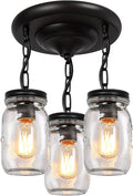 Glass Mason Jar Light Fixtures, 3-Lights Pendant Ceiling Lights Flush Mount by Jasopaco
