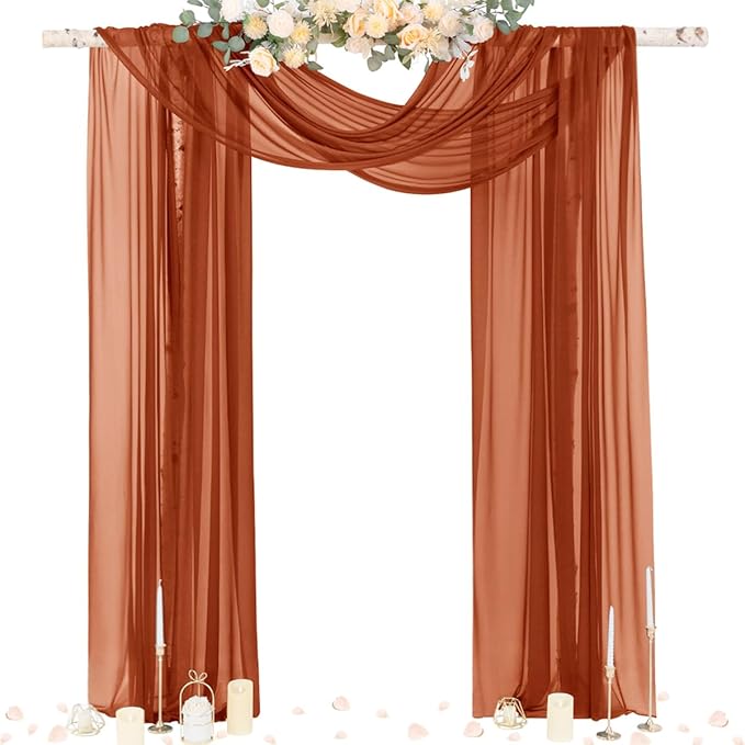 Socomi Terracotta Sheer Wedding Decor Fall Draping Fabric 29" x 20Ft 2 Panels by Socomi