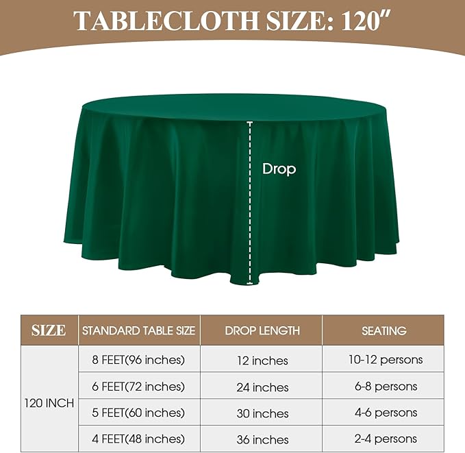 Round Tablecloth 120 Inch 6 Pack Dark Green Tablecloths Washable Decorative - Image 6