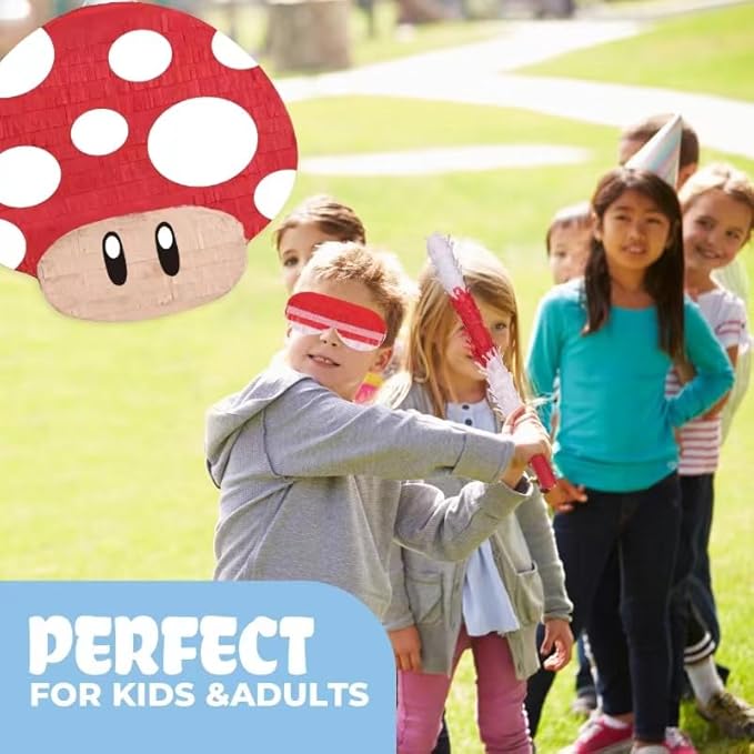 Mushroom Pinatas Bundle with a Blindfold and a Bat, Mexican Theme Parties - Image 6