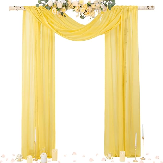 Socomi Yellow Sheer Wedding Arch Draping Fabric 29" x 20Ft 1 Panel Outdoor by Socomi