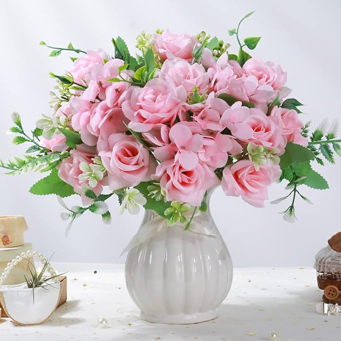 LESING Artificial Rose Silk Hydrangea Flowers Bouquets - Image 2