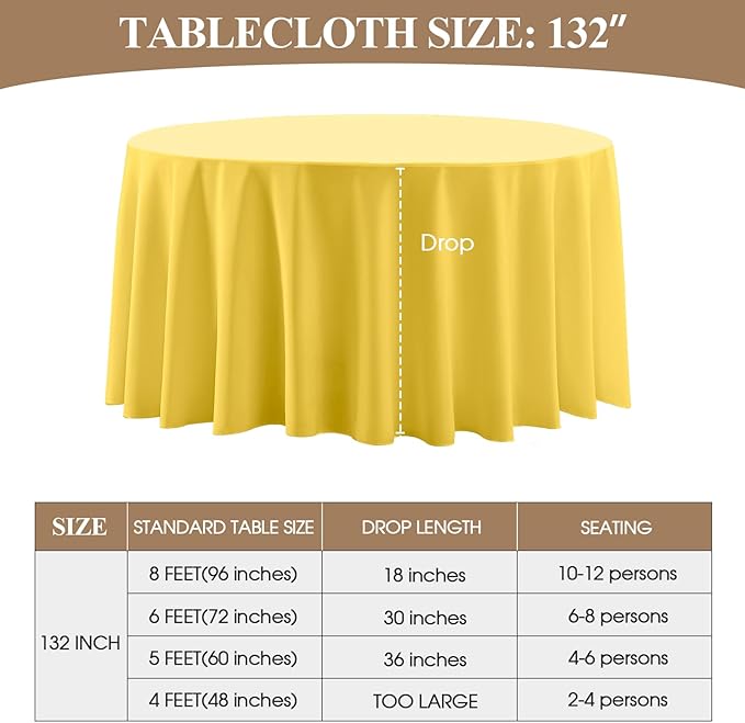 Round Tablecloth 132 Inch 2 Pack Yellow Tablecloths Washable Decorative Linen - Image 2