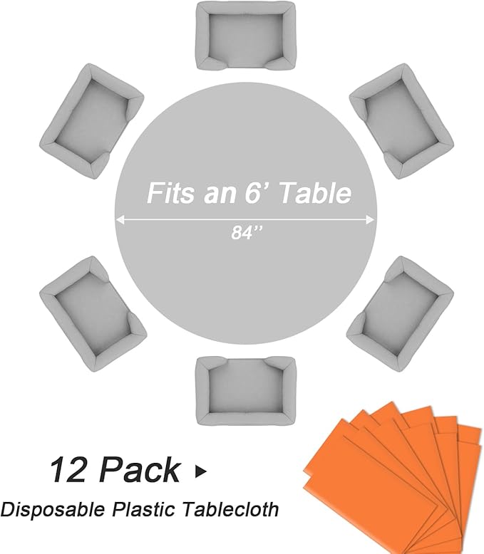 QIKSION Orange Round Tablecloth 12 Pack, 84 Inch Plastic Table Cover Disposable - Image 5