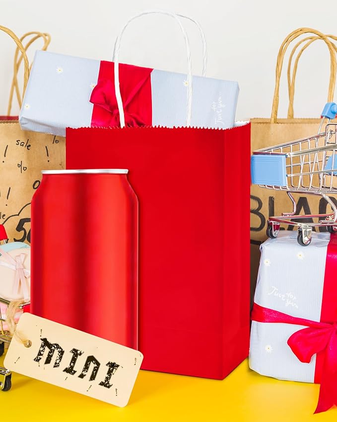 qiqee 50-Packs Red Paper Gift Bags - Image 5