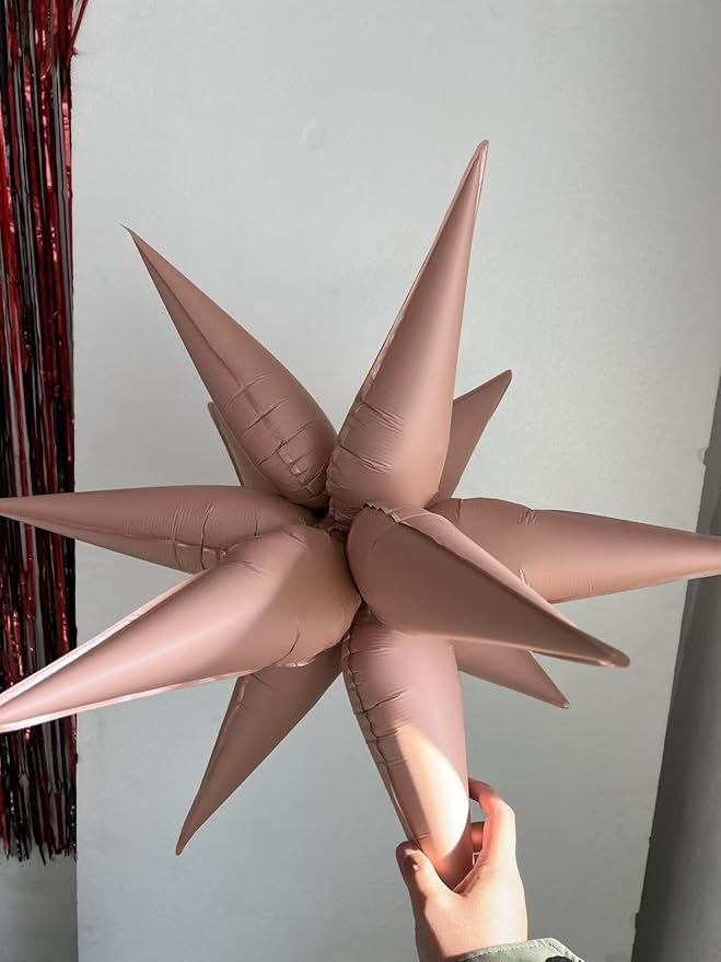 3pcs 26inch 3D matte pink Explosion Star foil balloon, matte pink Foil Cone - Image 3