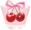36Pcs Pink Bow Cherry Cupcake Wrappers Pink Red Bowknot Cherry Cupcake Liners by FYSUIMU