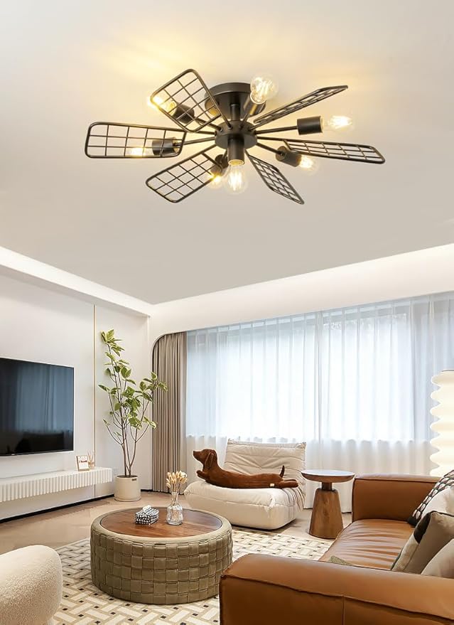 Modern Farmhouse Chandelier, 28 Inch Black Metal Geometry Rustic Vintage Semi - Image 2
