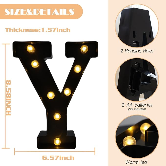 Led Marquee Letters, 8.58 Inch Black Light Up Letters, Small Led Letter Lights - Image 2