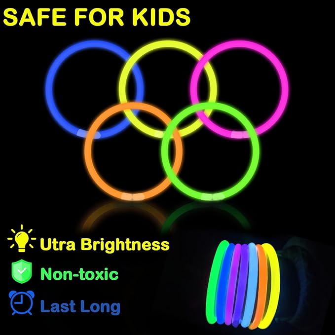 Halloween Glow Sticks Party Pack 8"-50, Light up Bracelets & Necklaces - Image 3
