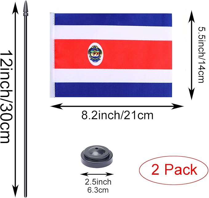 WXTWK 2 Pack Costa Rica Flag Costa Rica Deluxe Desk Flag Set - Image 2