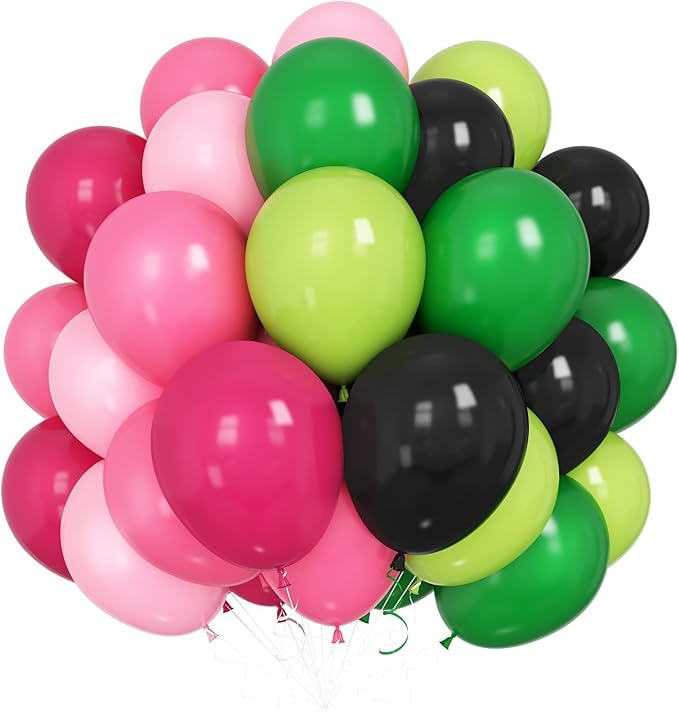 Black and Pink Green Balloons, 12 Inch Hot Pink Dark Light Green Black Latex by Dagelar