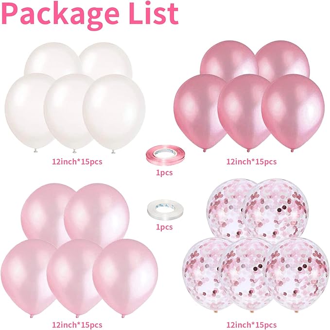 Balloons Pink and White, 60 Packs 12 Inch Light Pink White Balloons - Image 2