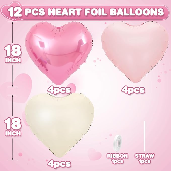 Pink White Heart Balloons, 18Inch Sand White Helium Balloon - Image 2