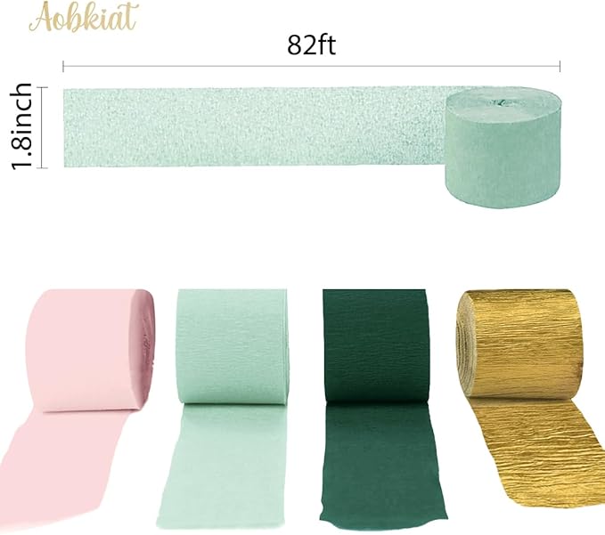 AOBKIAT Wedding Decor Sage Pink Gold Crepe Paper 8 pcs Streamers Party - Image 3