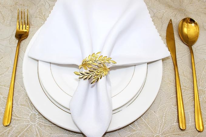 Gold Leaf Napkin Rings Set of 6, Metal Wheat Leaf Napkin Rings - Image 9
