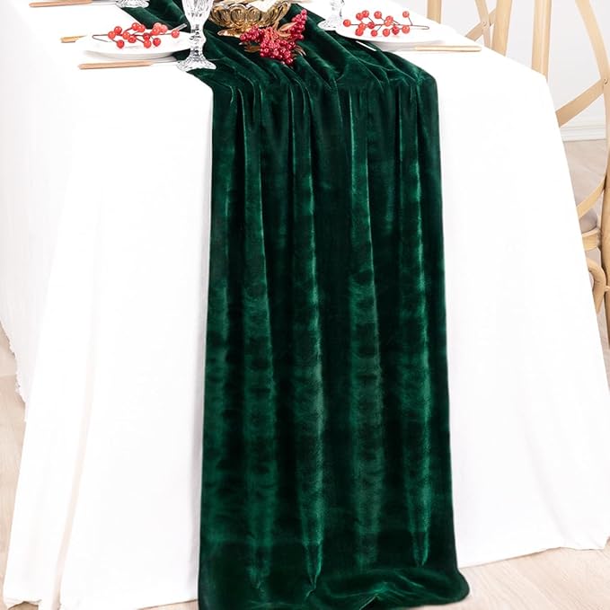 MLMC 2 Pack Emerald Green Velvet Table Runner 10ft Luxury Dark Green Velvet - Image 6