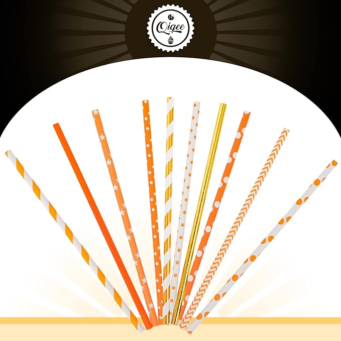 qiqee Gold Orange Disposable Straws - Image 4