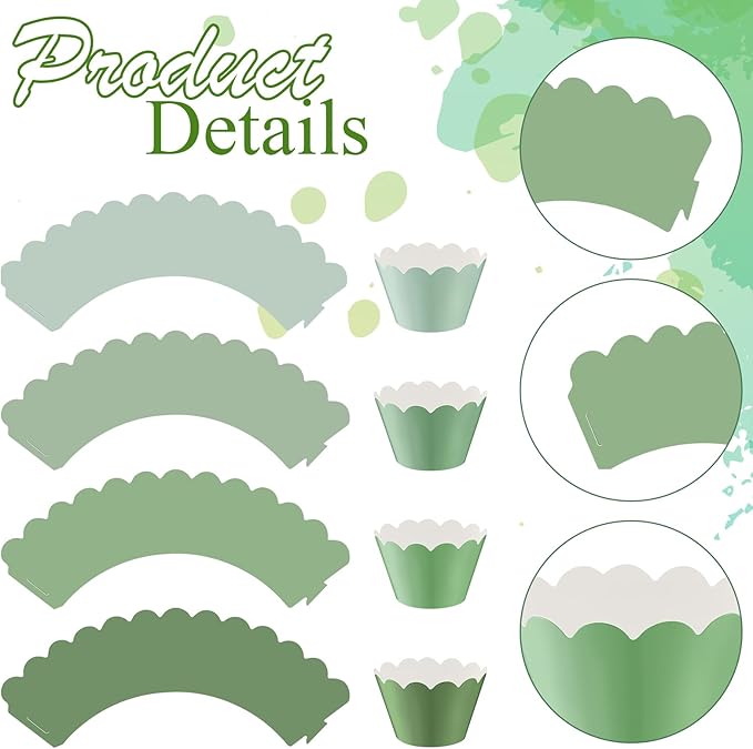 Domensi 100 Pcs Sage Green Cupcake Wrappers Rustic Cupcake Liners Baking Cups - Image 4