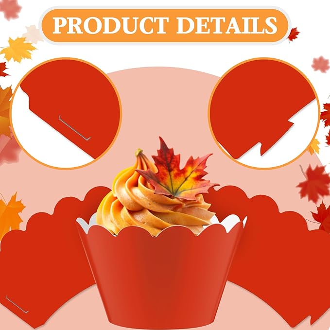 Domensi 100 Pcs Fall Cupcake Wrappers Rustic Cupcake Liners Thanksgiving Baking - Image 5