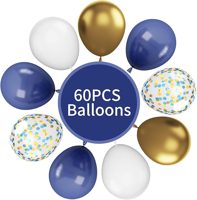 Navy Blue and Gold Balloons, 12 Inch Metallic Gold Blue Confetti Balloons White - Image 3