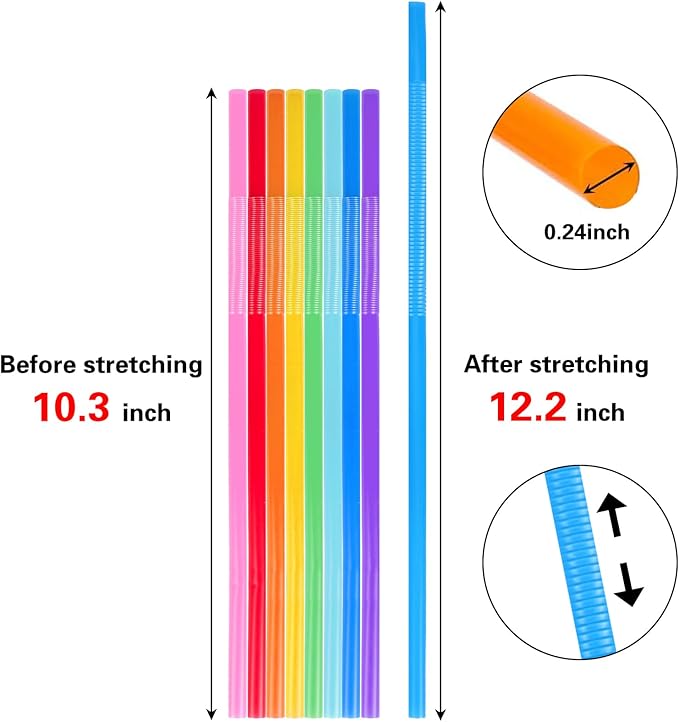 Tomnk 300pcs 10.3 Inches Disposable Flexible Bendy Drinking Straws Plastic - Image 3
