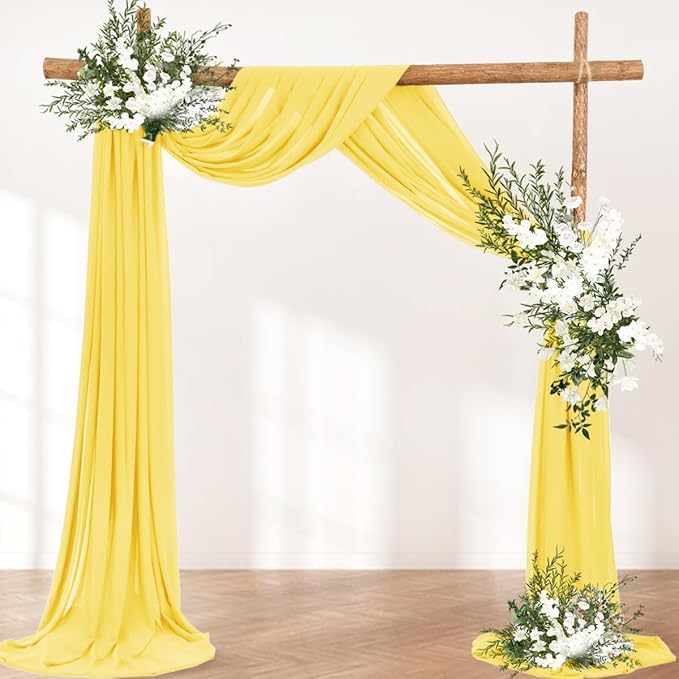 Wedding Arch Draping Fabric 1 Panel 30'' x 18FT Yellow Sheer Chiffon Arch - Image 4