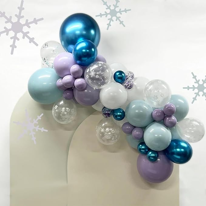 60Pcs Snowflake Balloons, Dusty Light Blue Purple Metallic Dark Blue Snowflake - Image 3
