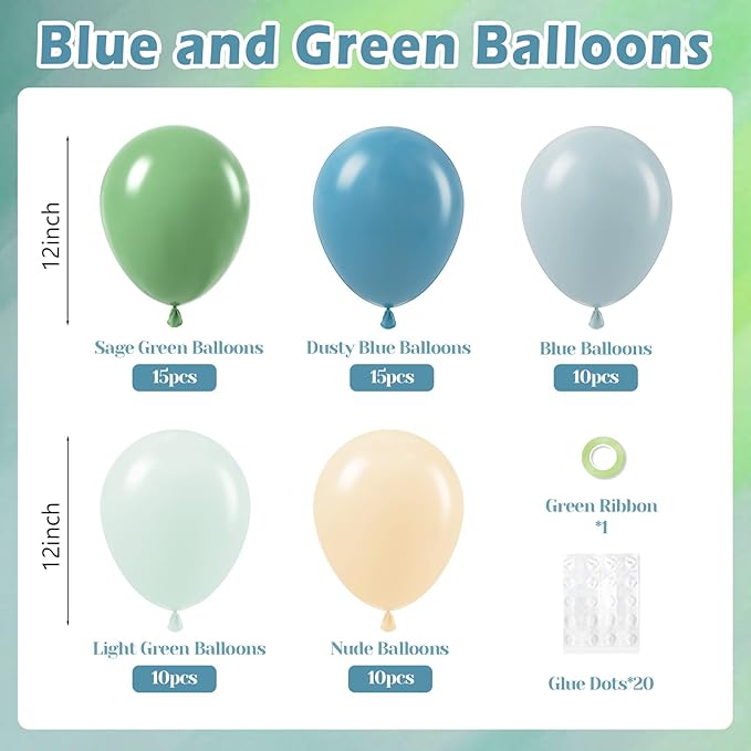 60pcs Blue and Green Balloons - Image 2