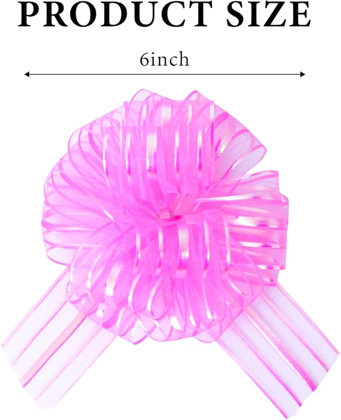 6 Pcs 6 Inch Pink Organza Pull Bow – Perfect - Image 2