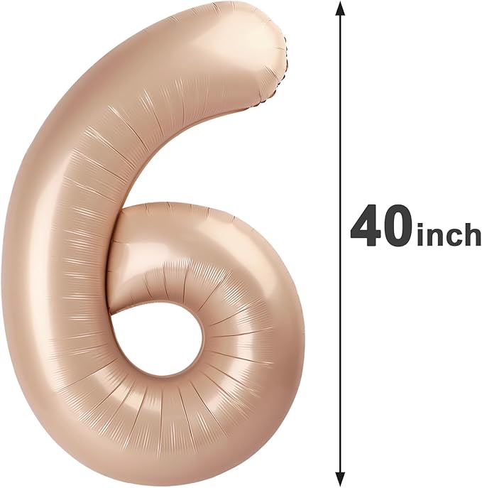 40 Inch Light Brown Mylar Foil Number 6 Birthday Balloon, Digital Balloons - Image 2