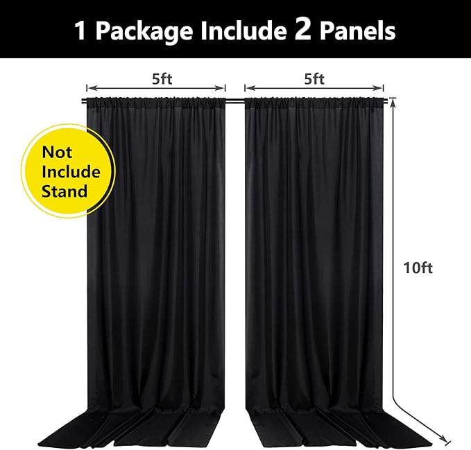 Black Backdrop Curtain for Party, Background Drapes Panels - Image 2