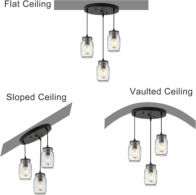 Kitchen Island Light, Adjustable Pendant Lighting, Glass Mason Jar Hanging Lamp - Image 4