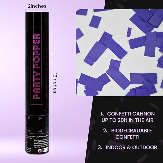 Confetti Poppers Purple Confetti Cannon 12 Pack Party Poppers Biodegradable12 - Image 2