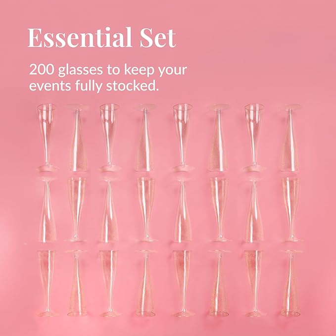 Prestee 200 Disposable Champagne Flutes Gold Glitter Glasses - Image 4