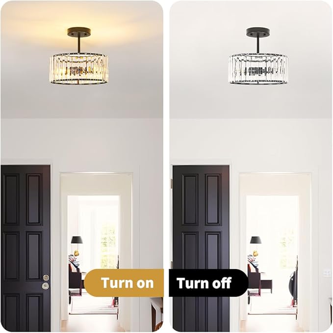 Modern Crystal Ceiling Light, Matte Black Semi Flush Mount Ceiling Lighting - Image 6