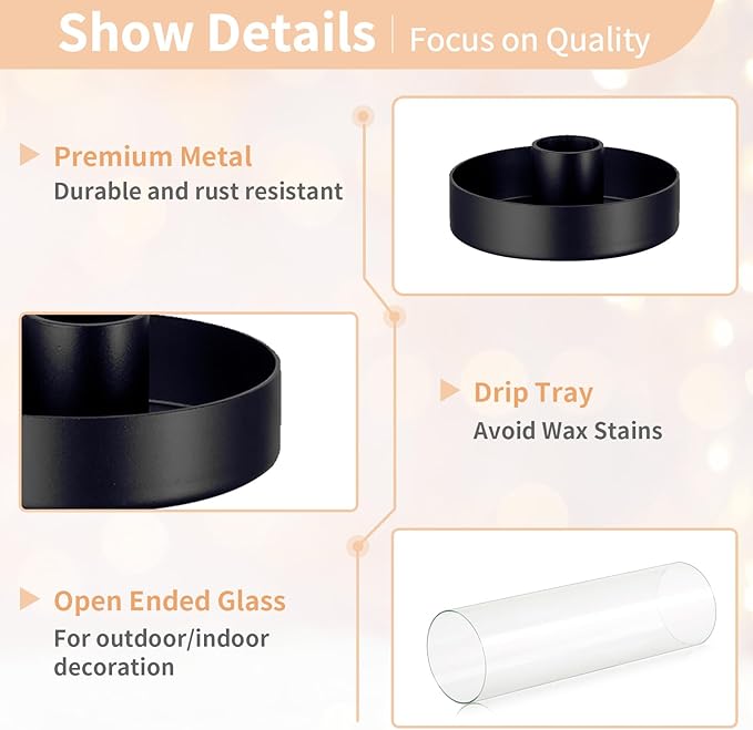 NUPTIO Black Taper Candle Holders: 10 Pcs Bulk 11.81 inch Tall Hurricane Glass - Image 8