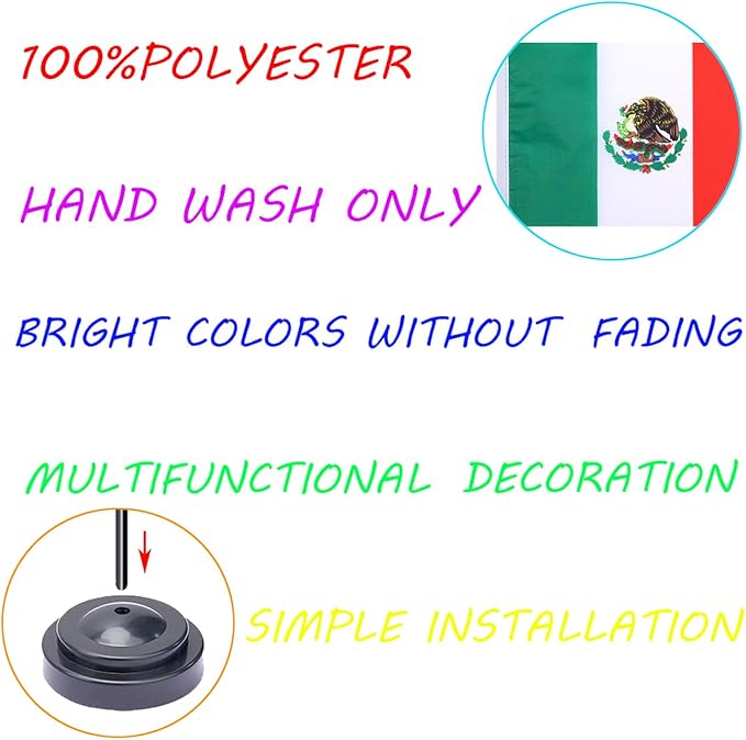 WXTWK 2 Pack Mexico Flag Mexico Deluxe Desk Flag Set - Image 4