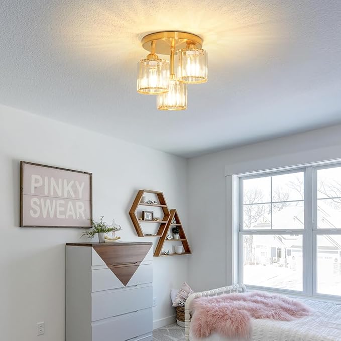 Modern Semi Flush Mount Ceiling Light, 3-Light Crystal Close to Ceiling Light - Image 3