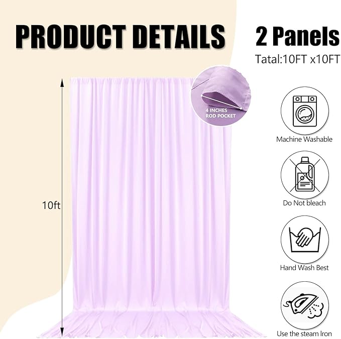 10ft x 10ft Light Purple Backdrop Curtains - Image 2
