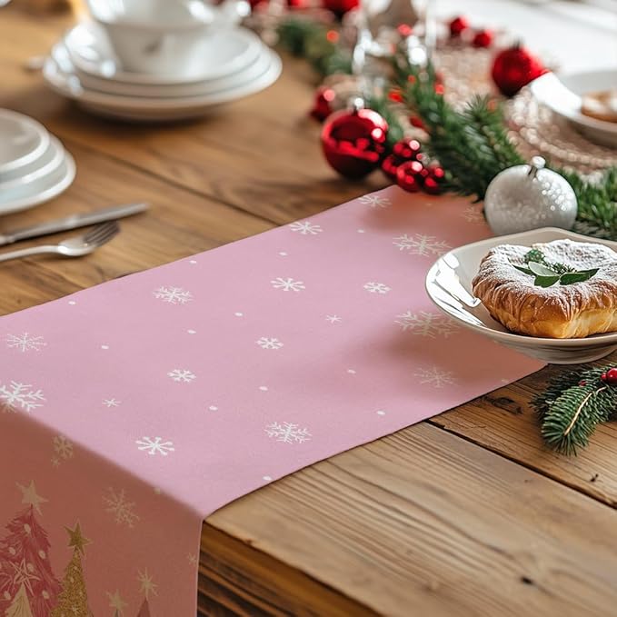 GEEORY Christmas Table Runner 13x72 Inch, Xmas Trees Snowflakes Holiday - Image 5