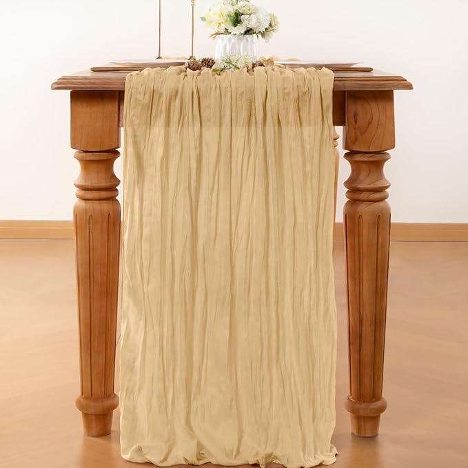 Beige Table Runner Cheesecloth Table Runner 10FT Farmhouse Table Runners 120 - Image 3
